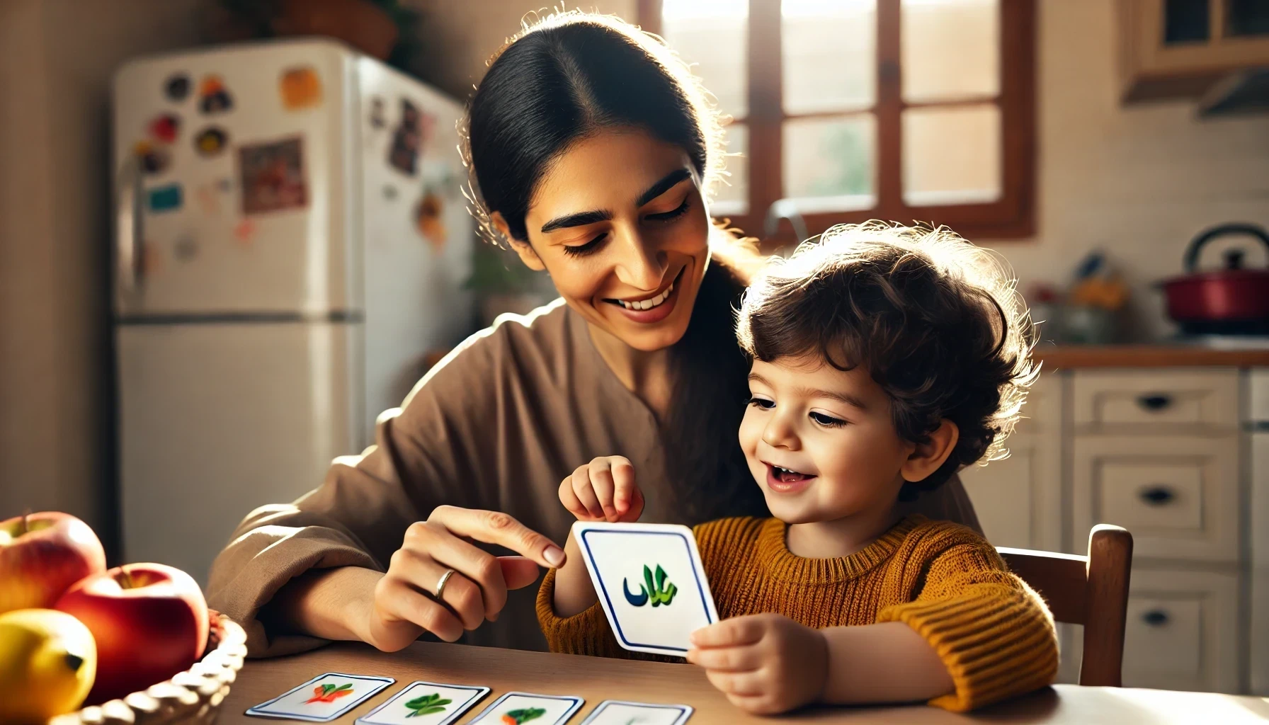 mother and flash cards